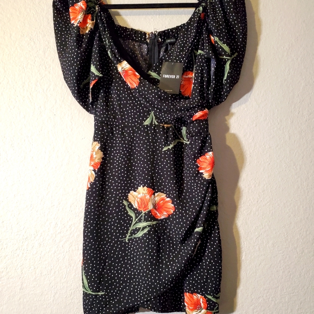Floral Black&White Polkadot Forever 21 Dress